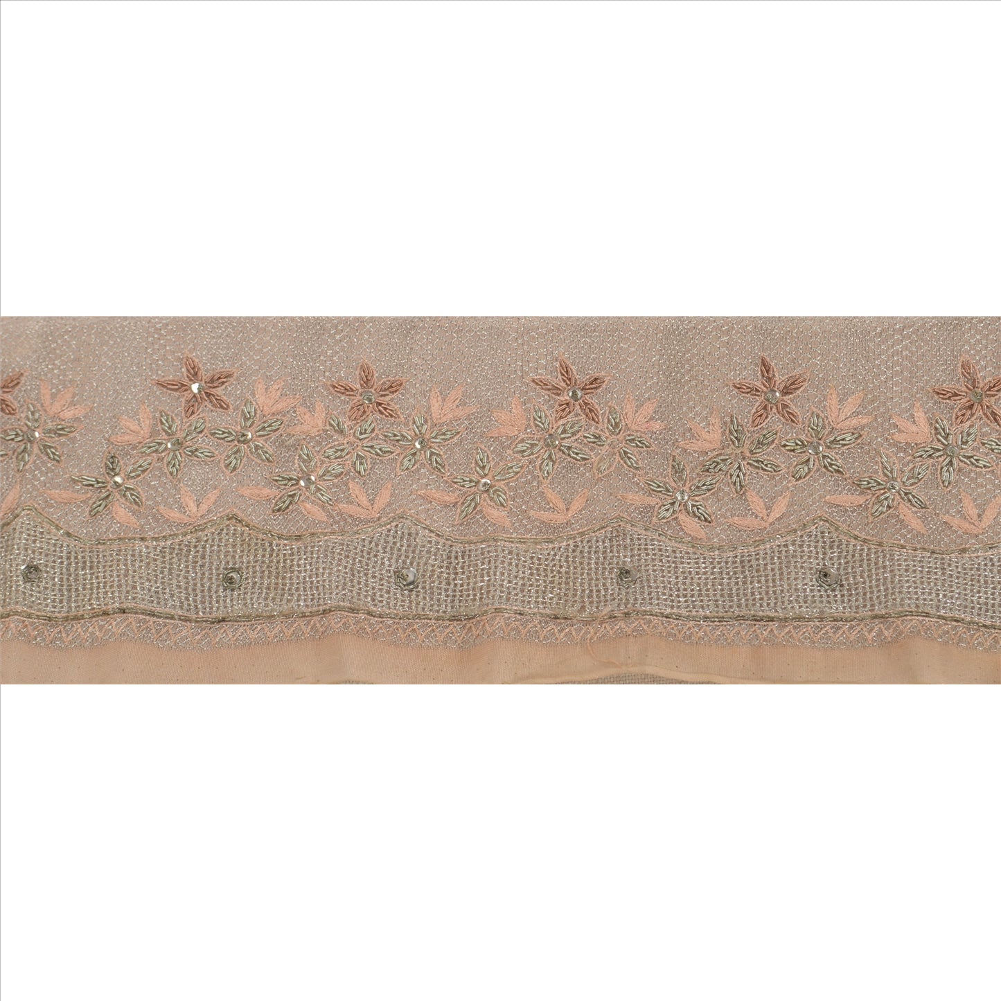 Sanskriti Vintage Sari Border Hand Beaded 1YD Indian Trim Sewing Peach Lace
