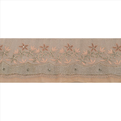 Sanskriti Vintage Sari Border Hand Beaded 1YD Indian Trim Sewing Peach Lace