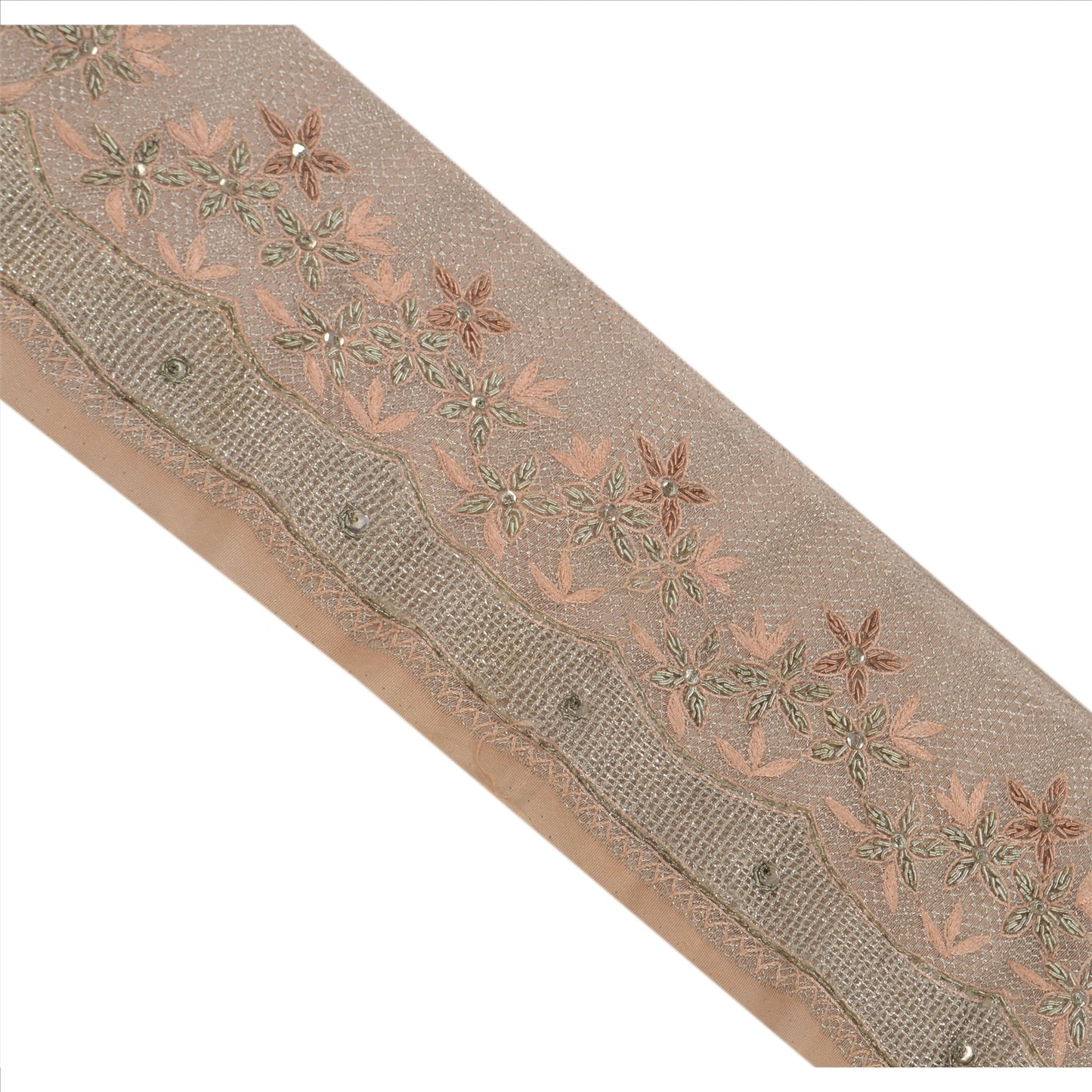 Sanskriti Vintage Sari Border Hand Beaded 1YD Indian Trim Sewing Peach Lace