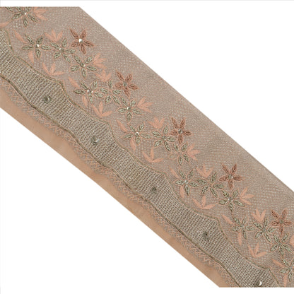 Sanskriti Vintage Sari Border Hand Beaded 1YD Indian Trim Sewing Peach Lace