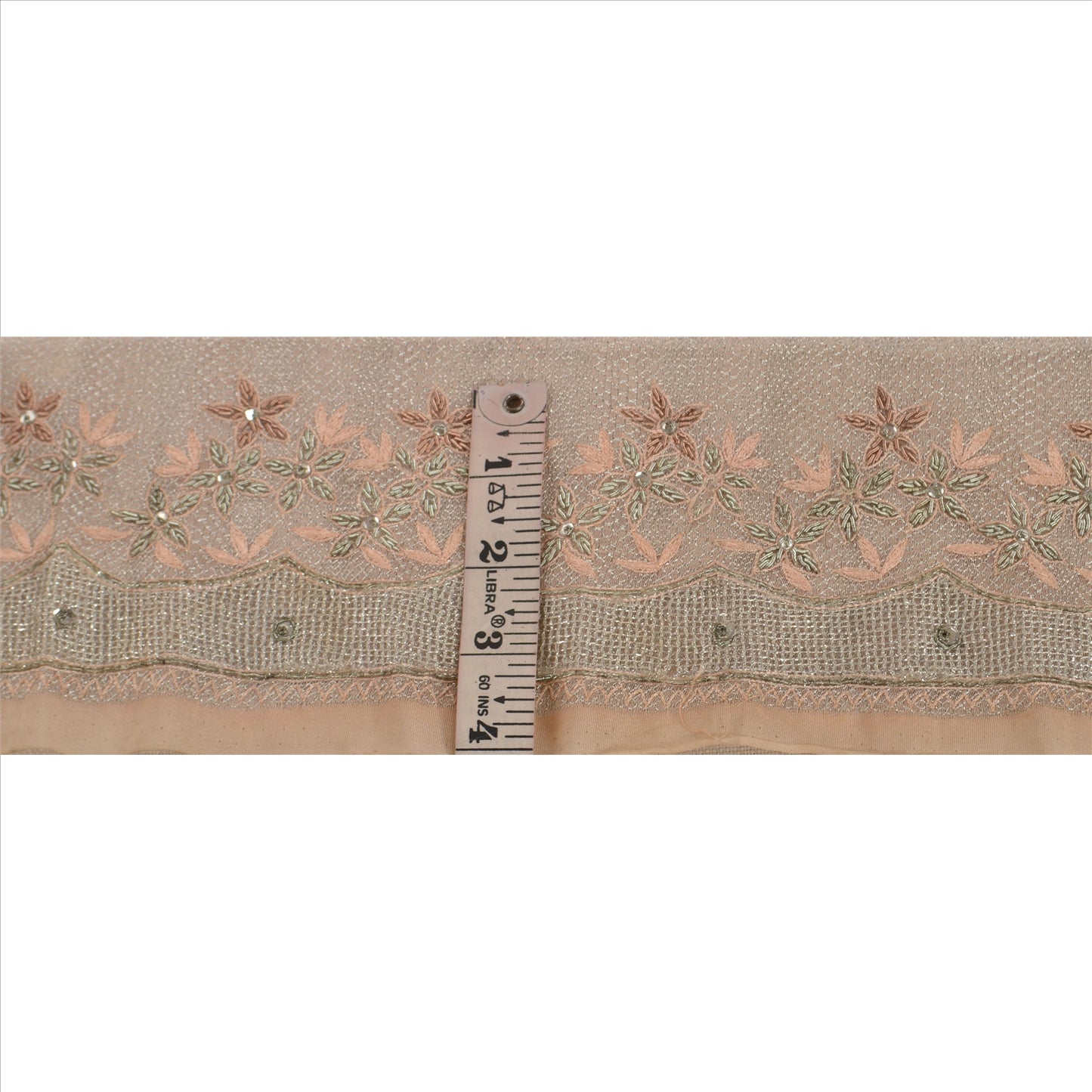 Sanskriti Vintage Sari Border Hand Beaded 1YD Indian Trim Sewing Peach Lace