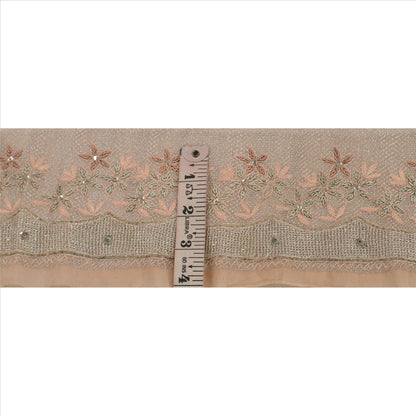Sanskriti Vintage Sari Border Hand Beaded 1YD Indian Trim Sewing Peach Lace