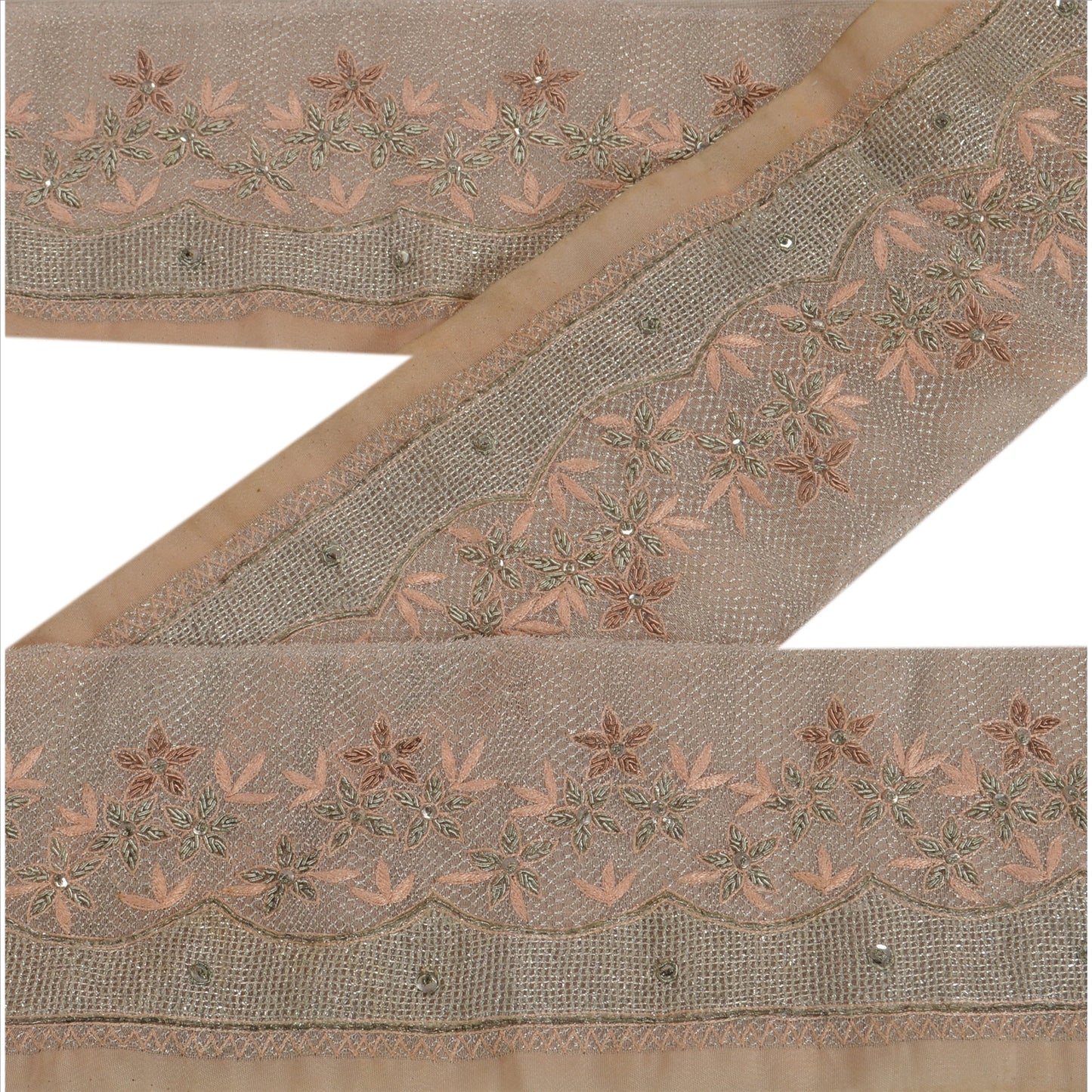 Sanskriti Vintage Sari Border Hand Beaded 1YD Indian Trim Sewing Peach Lace