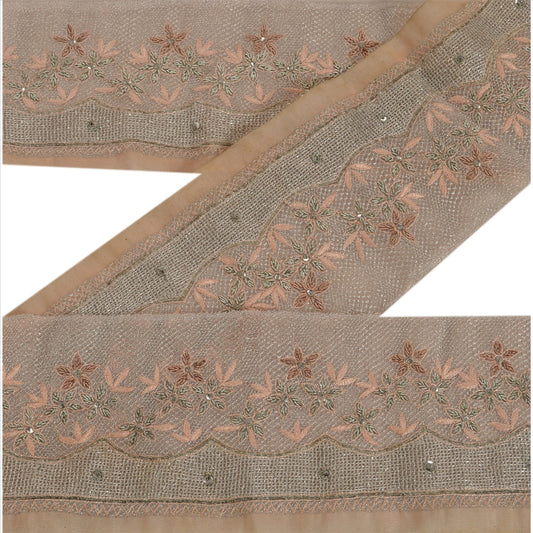 Sanskriti Vintage Sari Border Hand Beaded 1YD Indian Trim Sewing Peach Lace