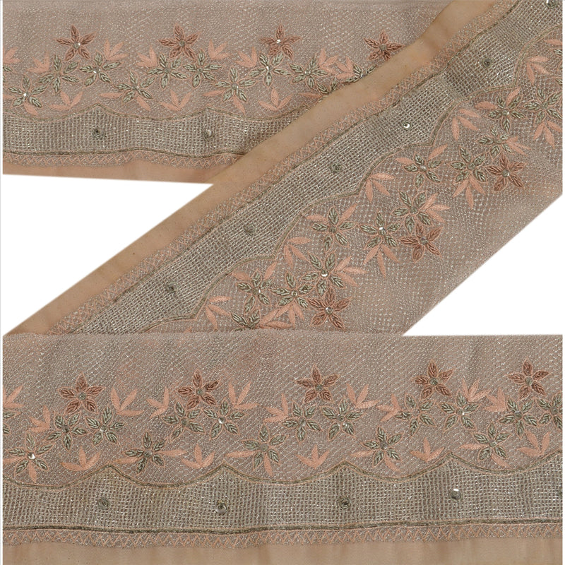 Sanskriti Vintage Sari Border Hand Beaded 1YD Indian Trim Sewing Peach Lace