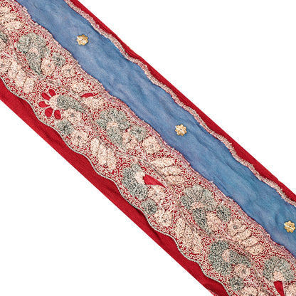 Sanskriti Vintage Sari Border Hand Beaded Craft 1 YD Sewing Blue Trims Deco Lace