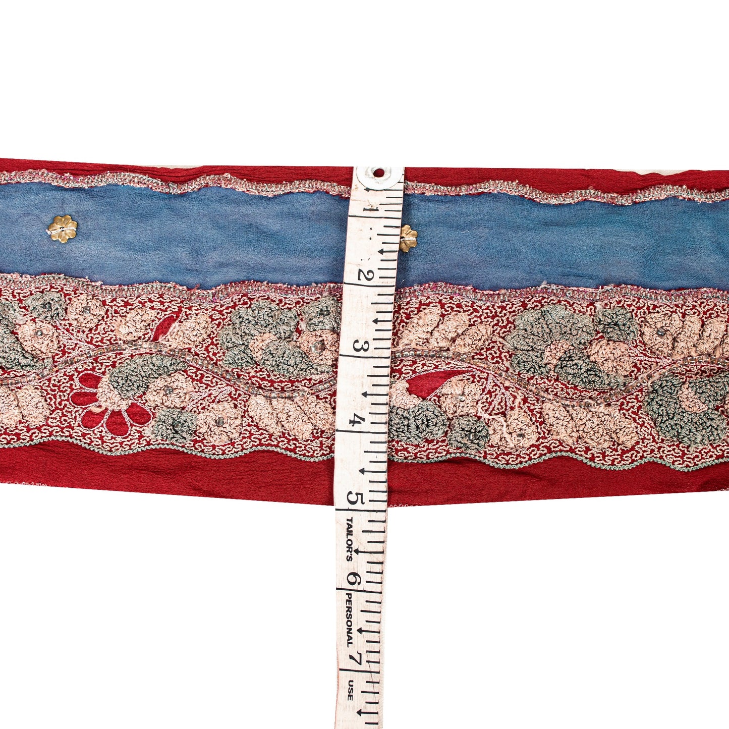 Sanskriti Vintage Sari Border Hand Beaded Craft 1 YD Sewing Blue Trims Deco Lace