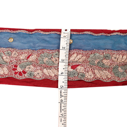 Sanskriti Vintage Sari Border Hand Beaded Craft 1 YD Sewing Blue Trims Deco Lace