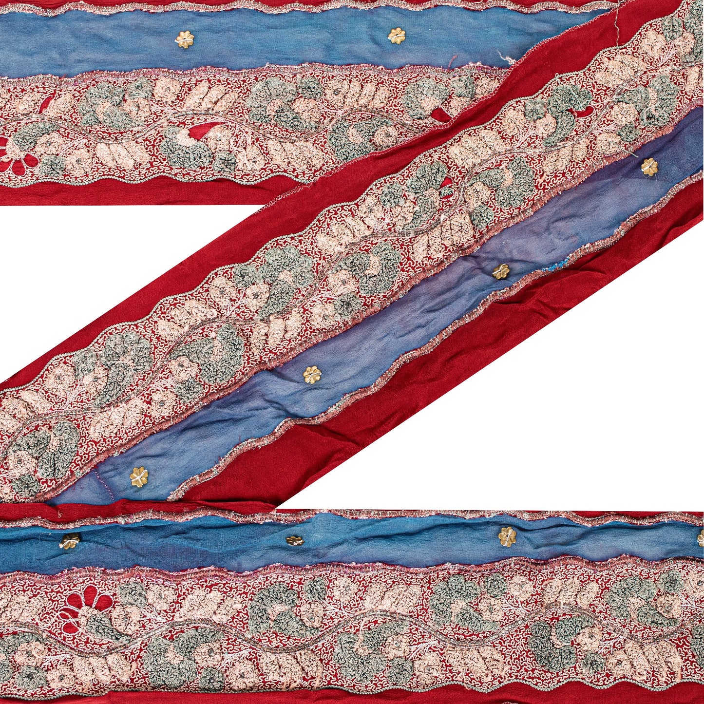 Sanskriti Vintage Sari Border Hand Beaded Craft 1 YD Sewing Blue Trims Deco Lace