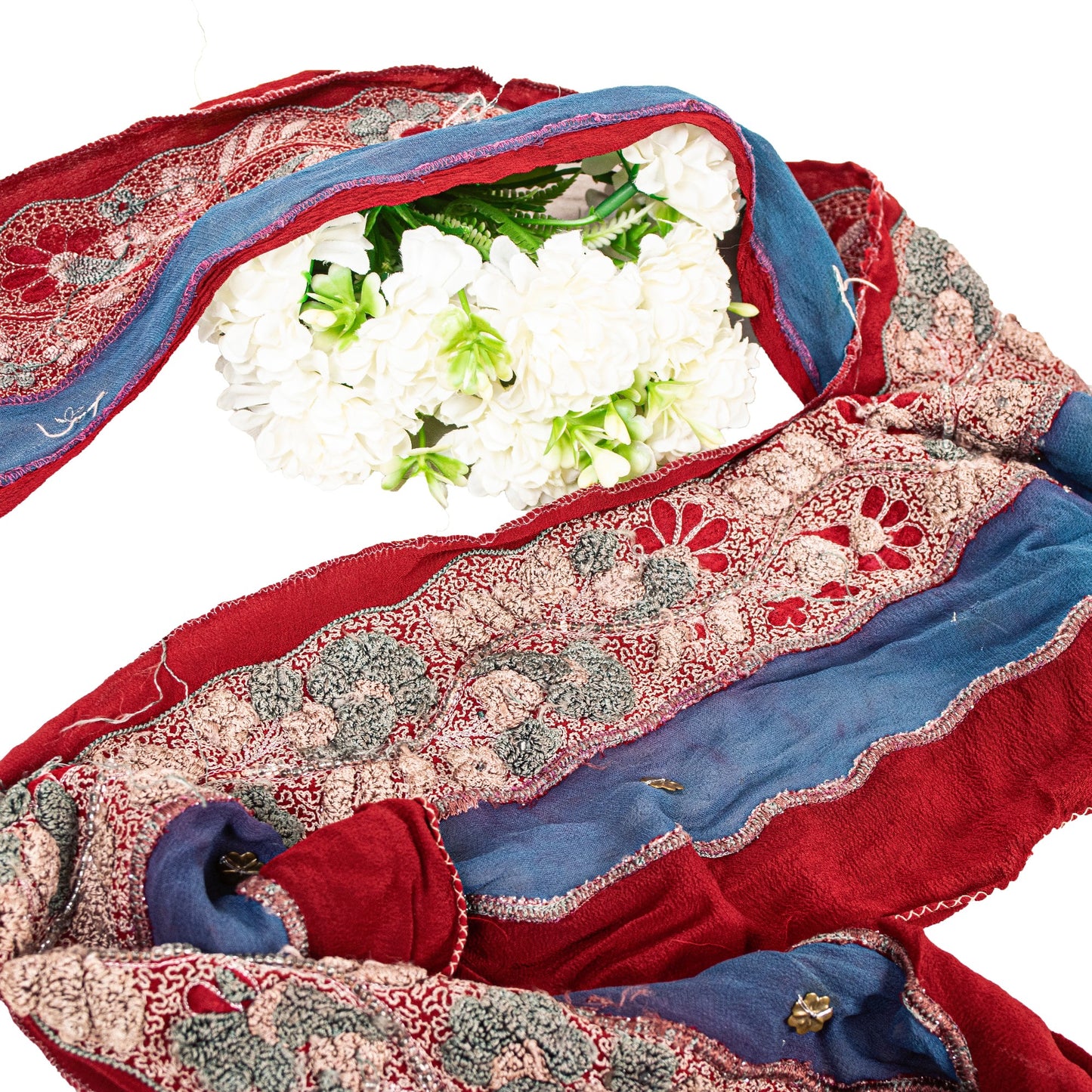 Sanskriti Vintage Sari Border Hand Beaded Craft 1 YD Sewing Blue Trims Deco Lace