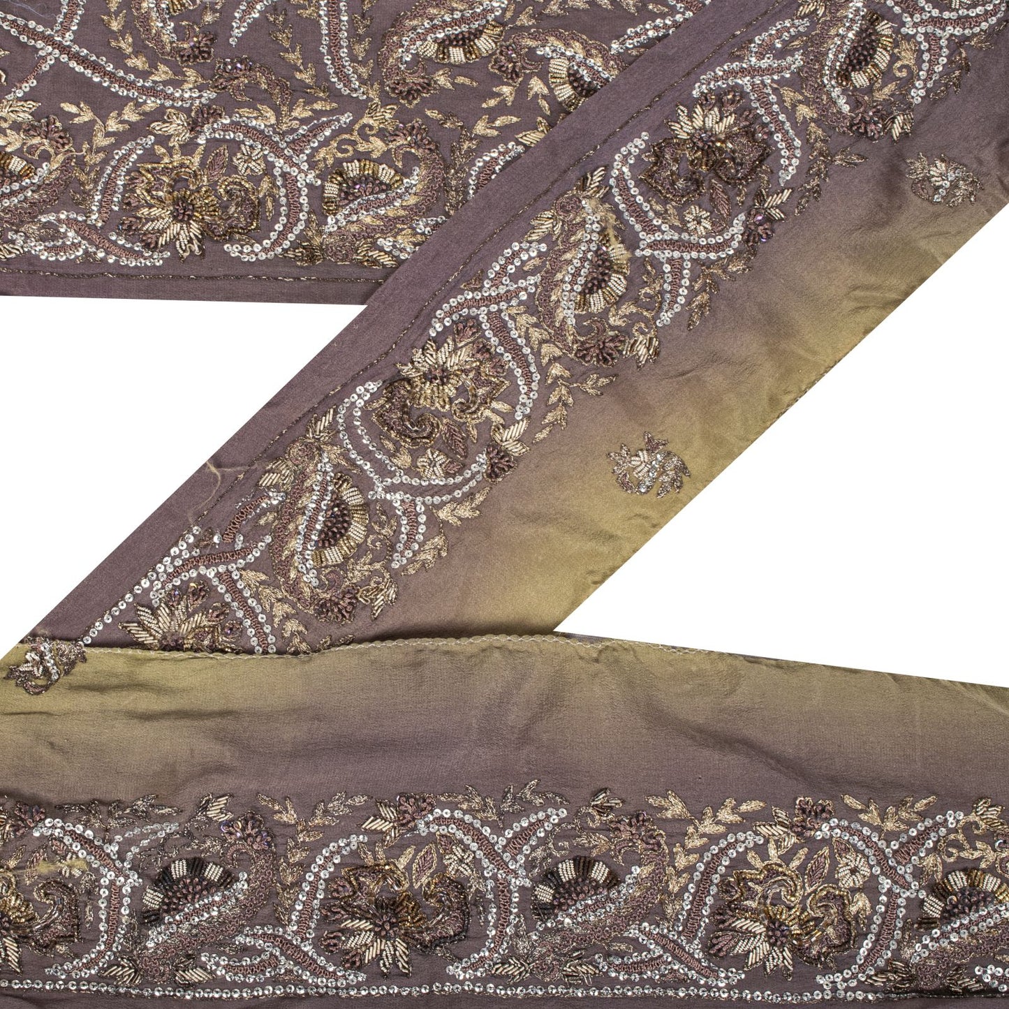 Sanskriti Vintage 1 YD 4.7"W Sari Border Brown Hand Embroidered Trim Craft Lace