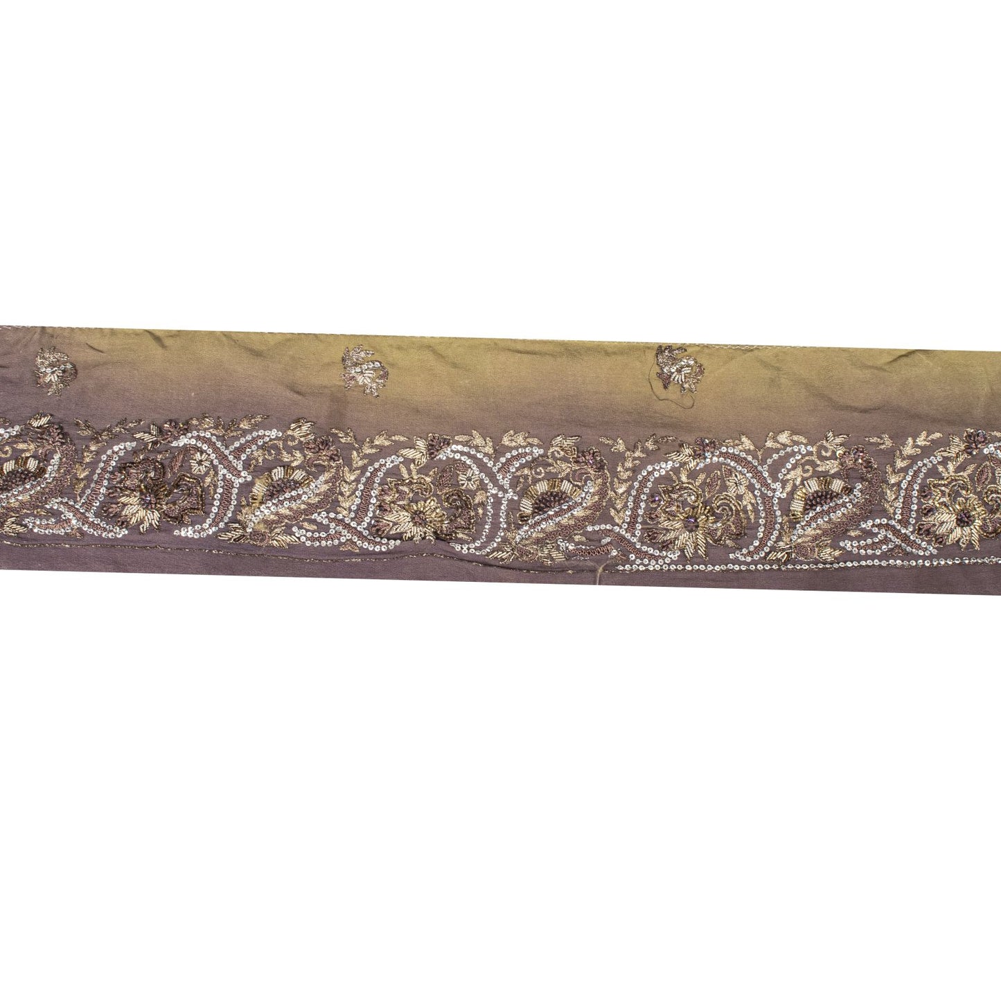 Sanskriti Vintage 1 YD 4.7"W Sari Border Brown Hand Embroidered Trim Craft Lace