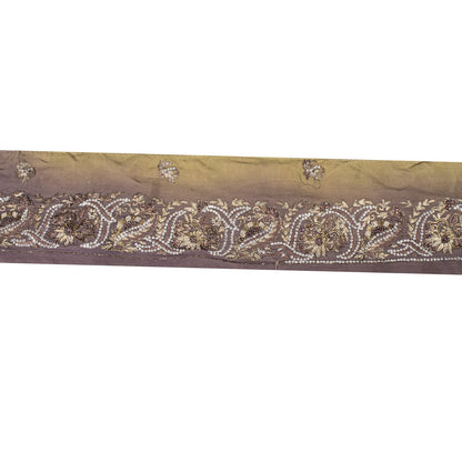 Sanskriti Vintage 1 YD 4.7"W Sari Border Brown Hand Embroidered Trim Craft Lace