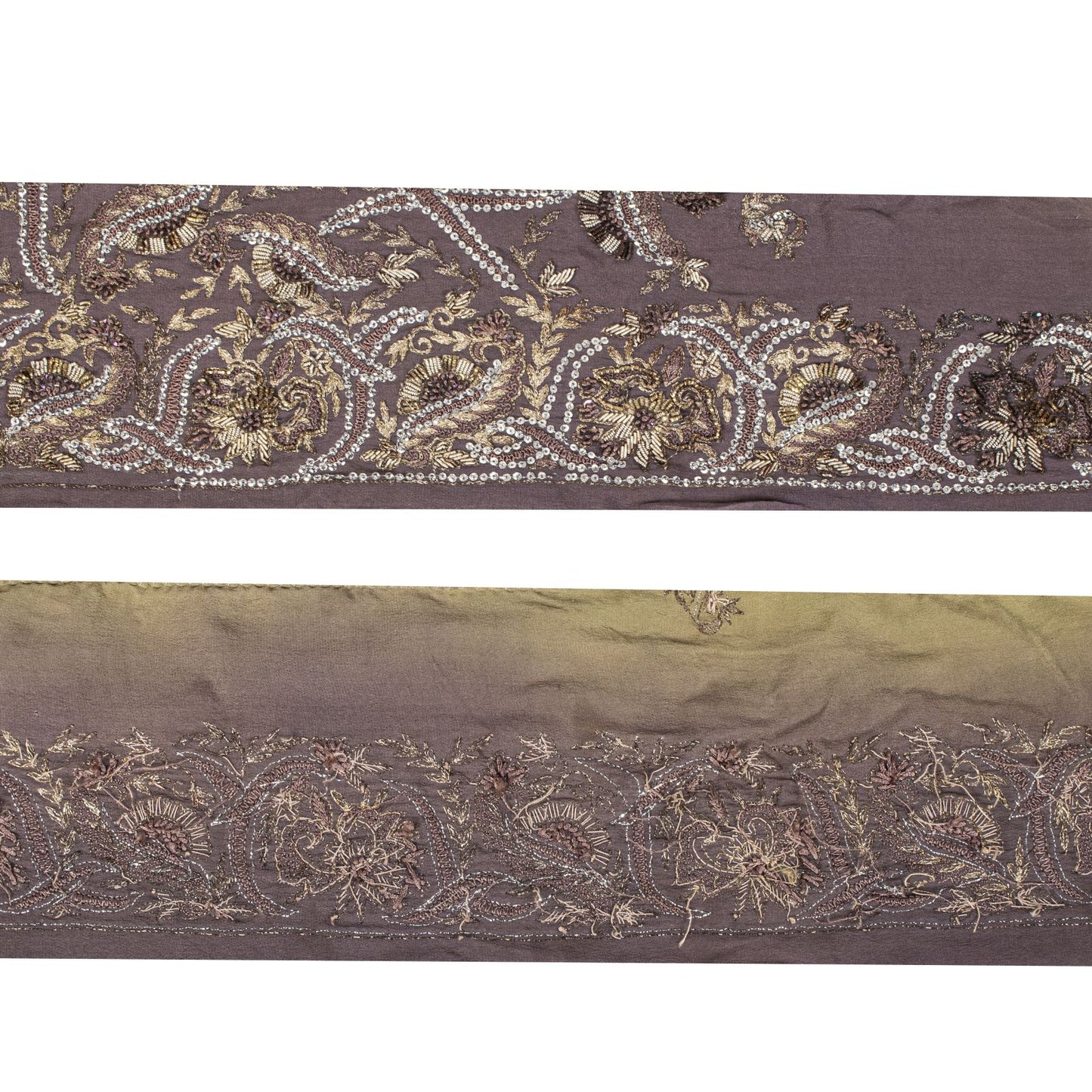 Sanskriti Vintage 1 YD 4.7"W Sari Border Brown Hand Embroidered Trim Craft Lace
