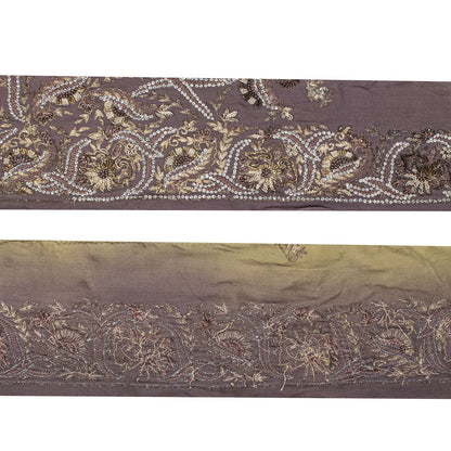 Sanskriti Vintage 1 YD 4.7"W Sari Border Brown Hand Embroidered Trim Craft Lace