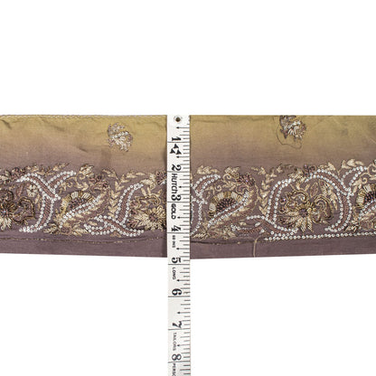 Sanskriti Vintage 1 YD 4.7"W Sari Border Brown Hand Embroidered Trim Craft Lace