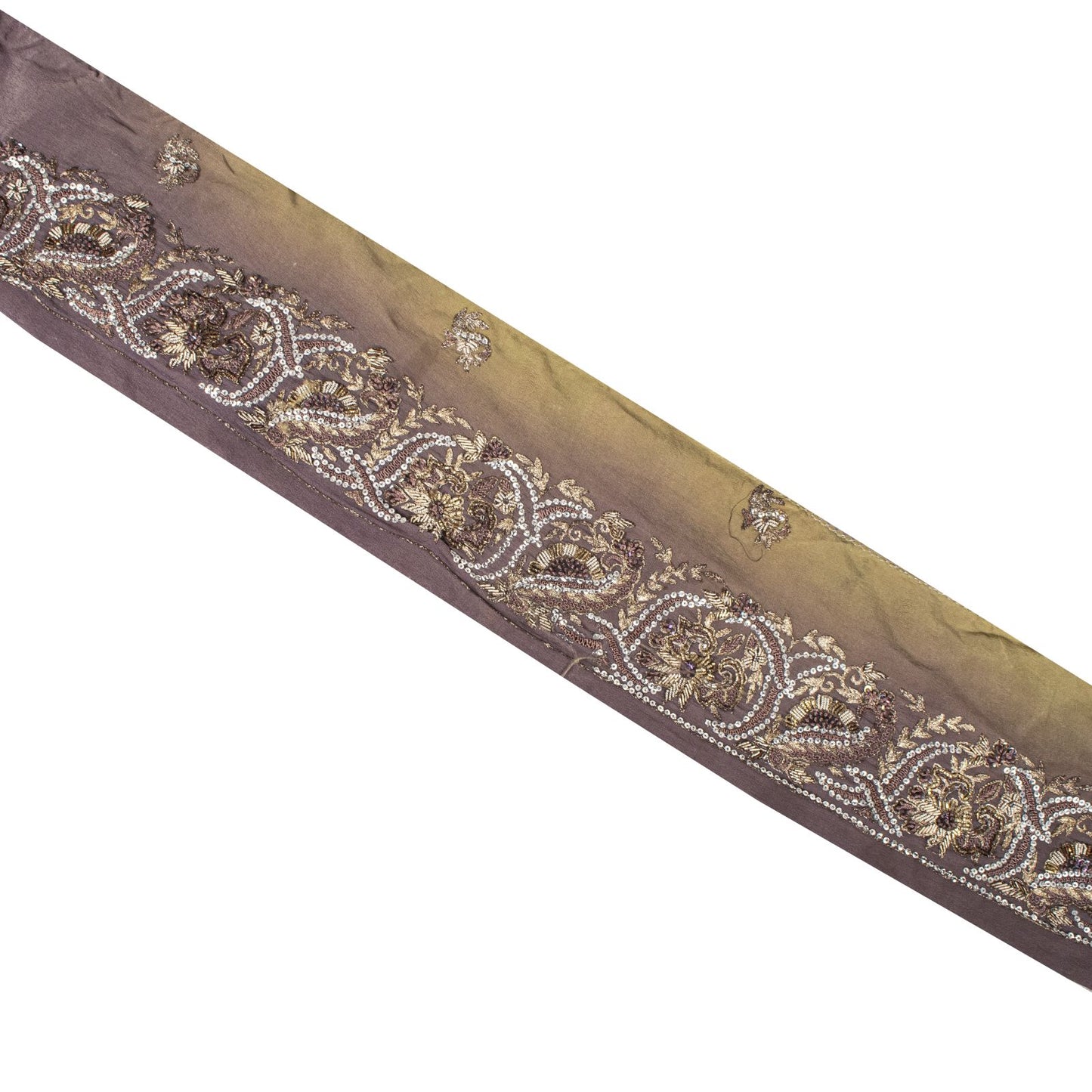Sanskriti Vintage 1 YD 4.7"W Sari Border Brown Hand Embroidered Trim Craft Lace