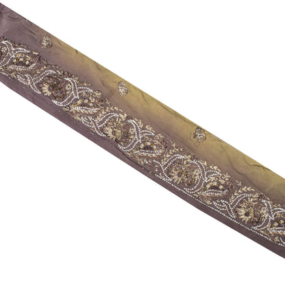 Sanskriti Vintage 1 YD 4.7"W Sari Border Brown Hand Embroidered Trim Craft Lace