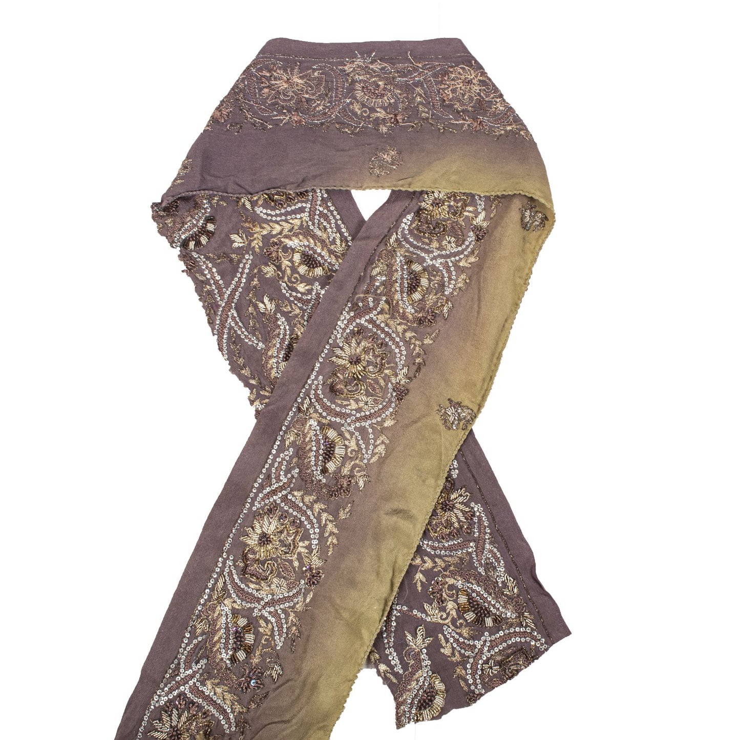 Sanskriti Vintage 1 YD 4.7"W Sari Border Brown Hand Embroidered Trim Craft Lace