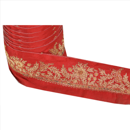 SANSKRITI VINTAGE Border Antique Hand Beaded 1 YD Indian Trim Sewing Maroon Zari
