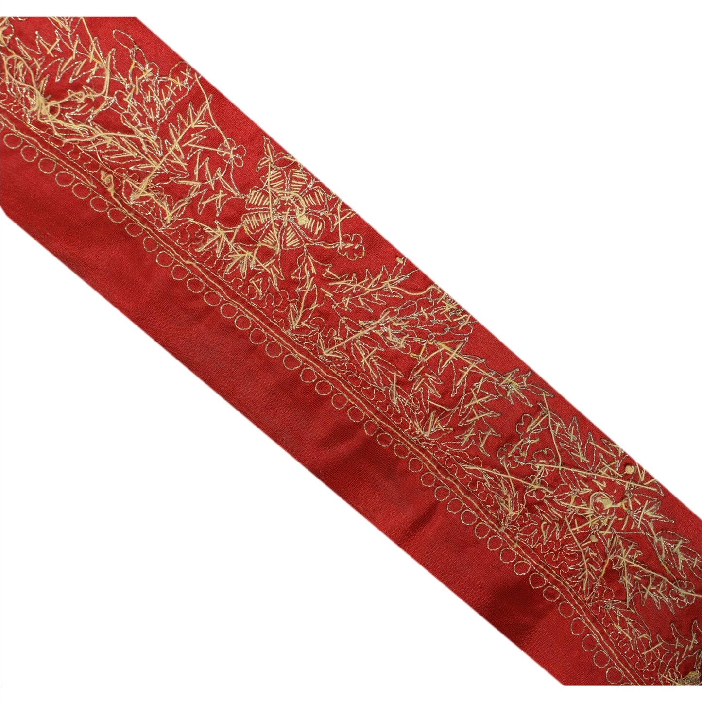 SANSKRITI VINTAGE Border Antique Hand Beaded 1 YD Indian Trim Sewing Maroon Zari