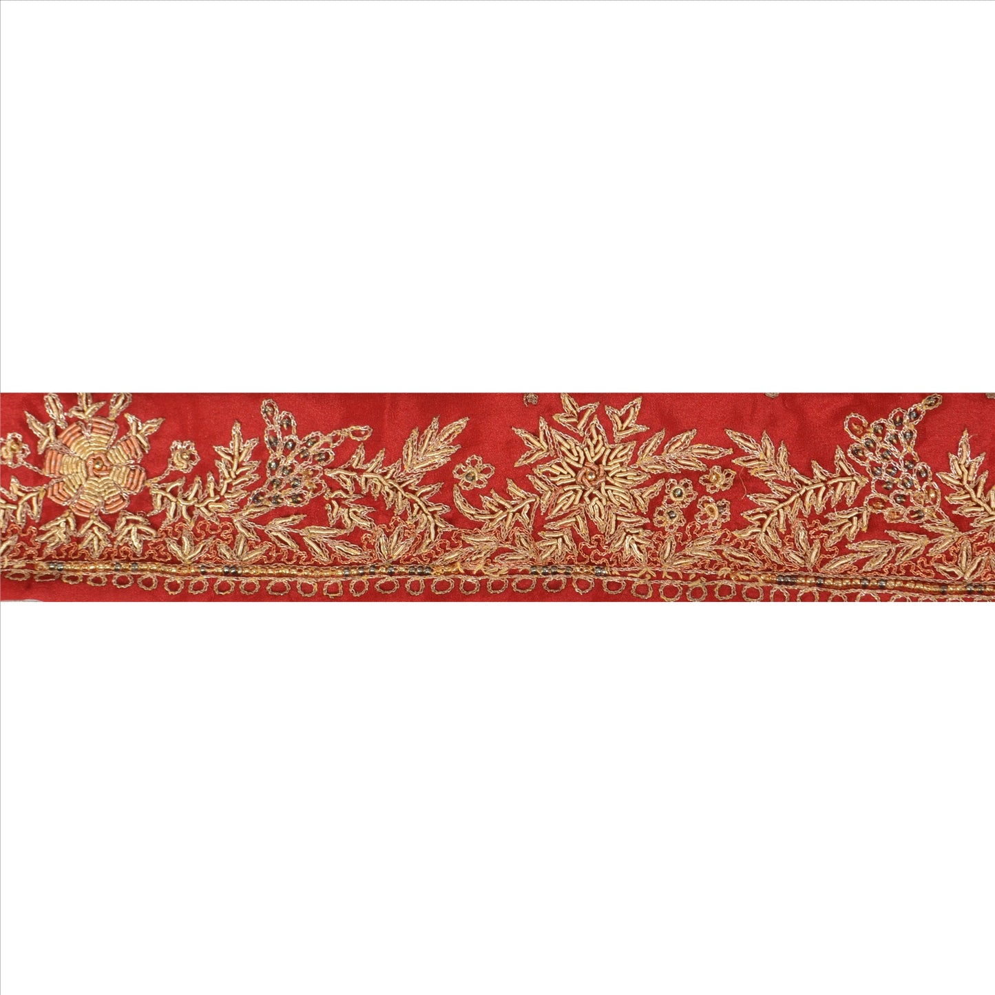SANSKRITI VINTAGE Border Antique Hand Beaded 1 YD Indian Trim Sewing Maroon Zari