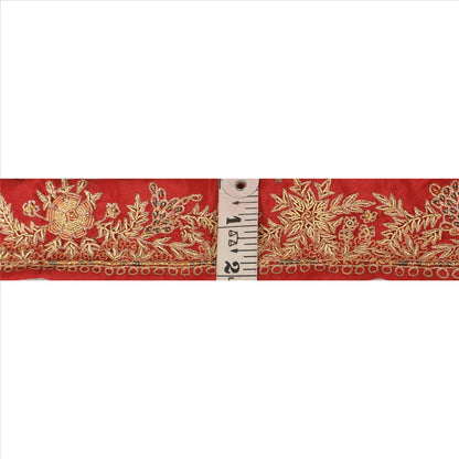 SANSKRITI VINTAGE Border Antique Hand Beaded 1 YD Indian Trim Sewing Maroon Zari