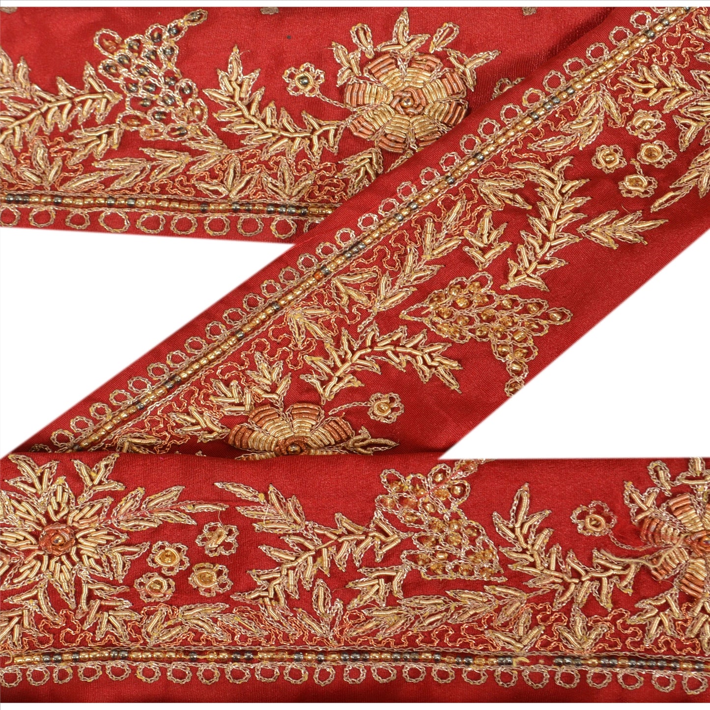 SANSKRITI VINTAGE Border Antique Hand Beaded 1 YD Indian Trim Sewing Maroon Zari