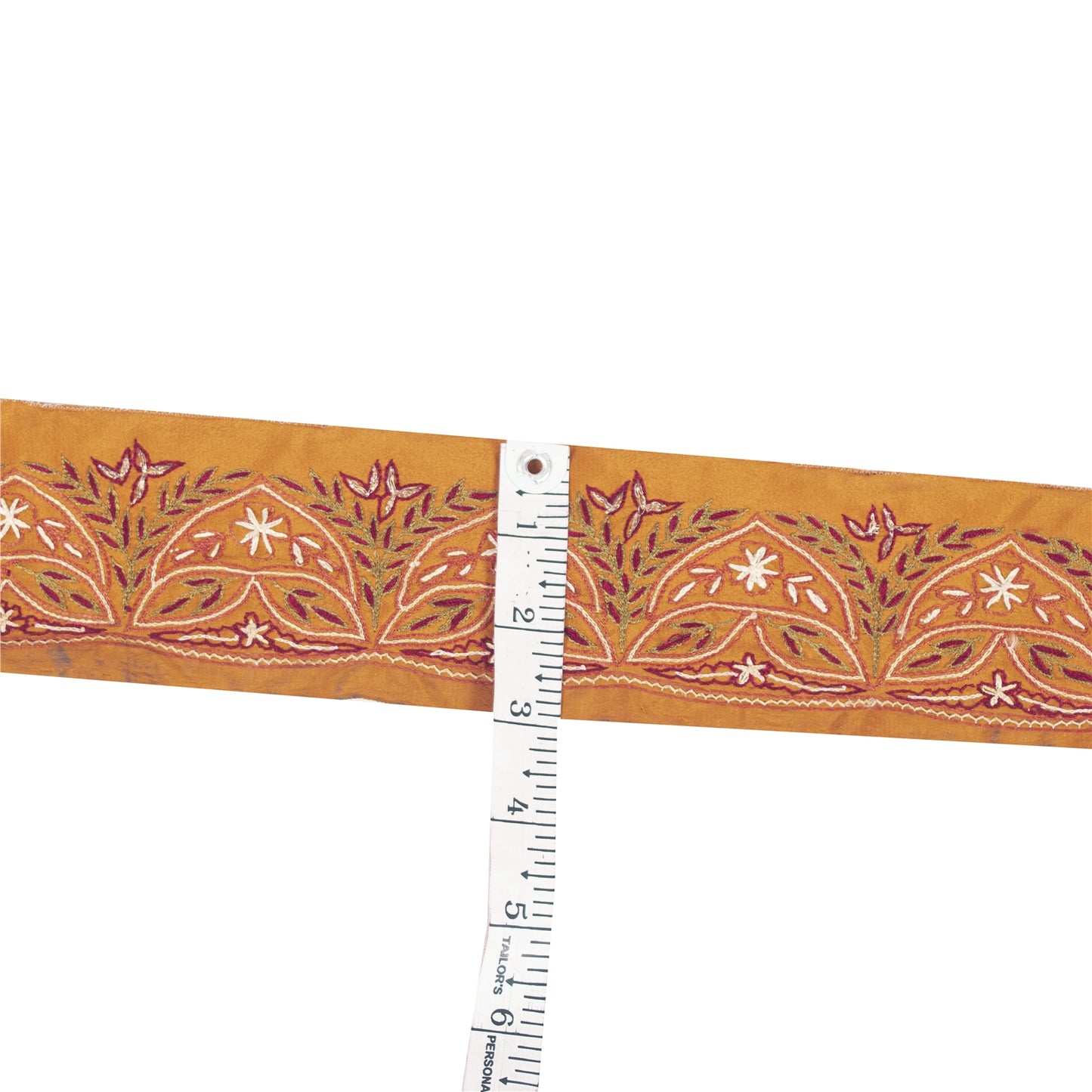Sanskriti Vintage Sari Border Hand Embroidered 1 YD Trim Sewing Saffron Lace 2.9