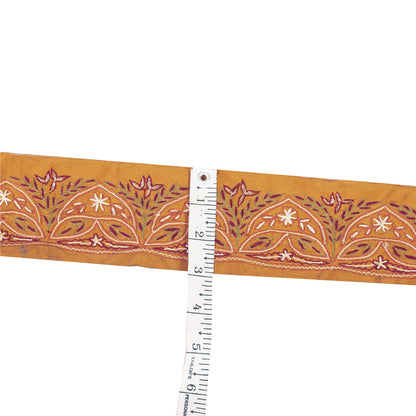 Sanskriti Vintage Sari Border Hand Embroidered 1 YD Trim Sewing Saffron Lace 2.9