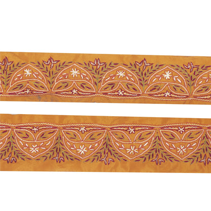 Sanskriti Vintage Sari Border Hand Embroidered 1 YD Trim Sewing Saffron Lace 2.9