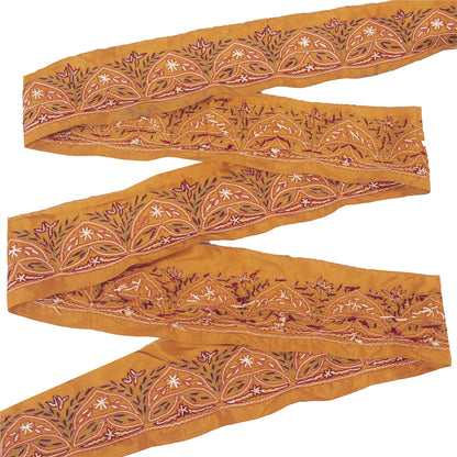 Sanskriti Vintage Sari Border Hand Embroidered 1 YD Trim Sewing Saffron Lace 2.9
