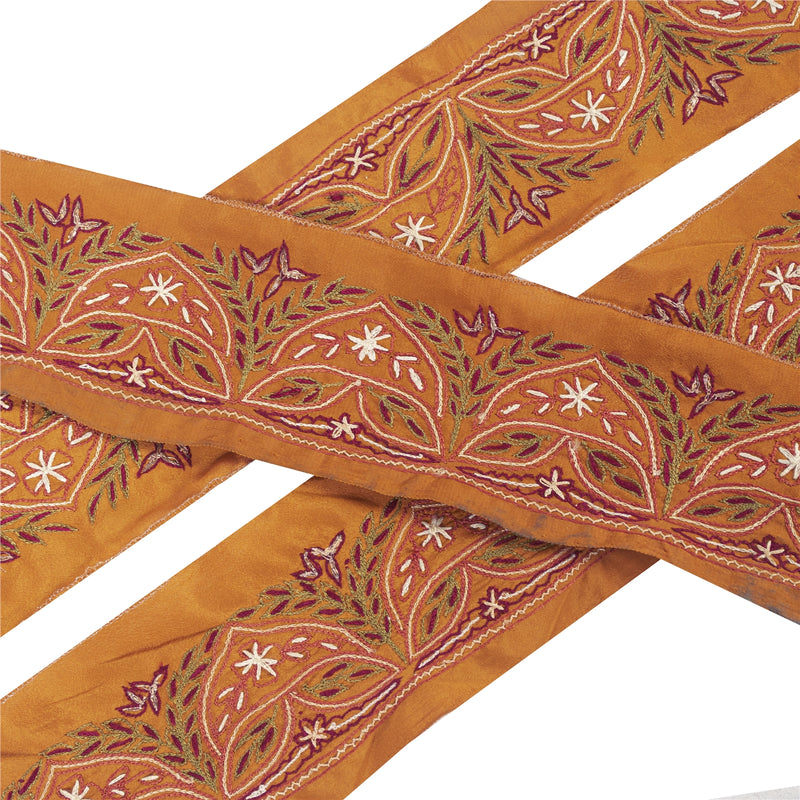 Sanskriti Vintage Sari Border Hand Embroidered 1 YD Trim Sewing Saffron Lace 2.9