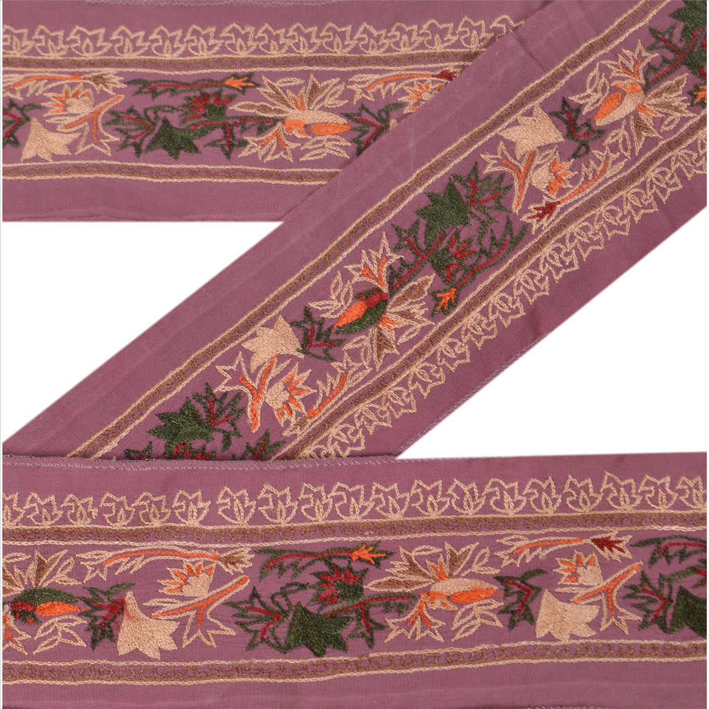 Sanskriti Vintage Sari Border Embroidered 1YD Indian Trim Sewing Purple Lace