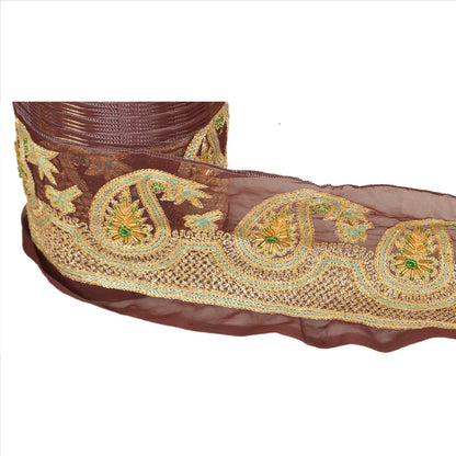 Sanskriti Vintage Sari Border Hand Beaded 1 Yd Indian Trim Craft Brown Lace