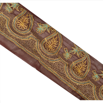Sanskriti Vintage Sari Border Hand Beaded 1 Yd Indian Trim Craft Brown Lace