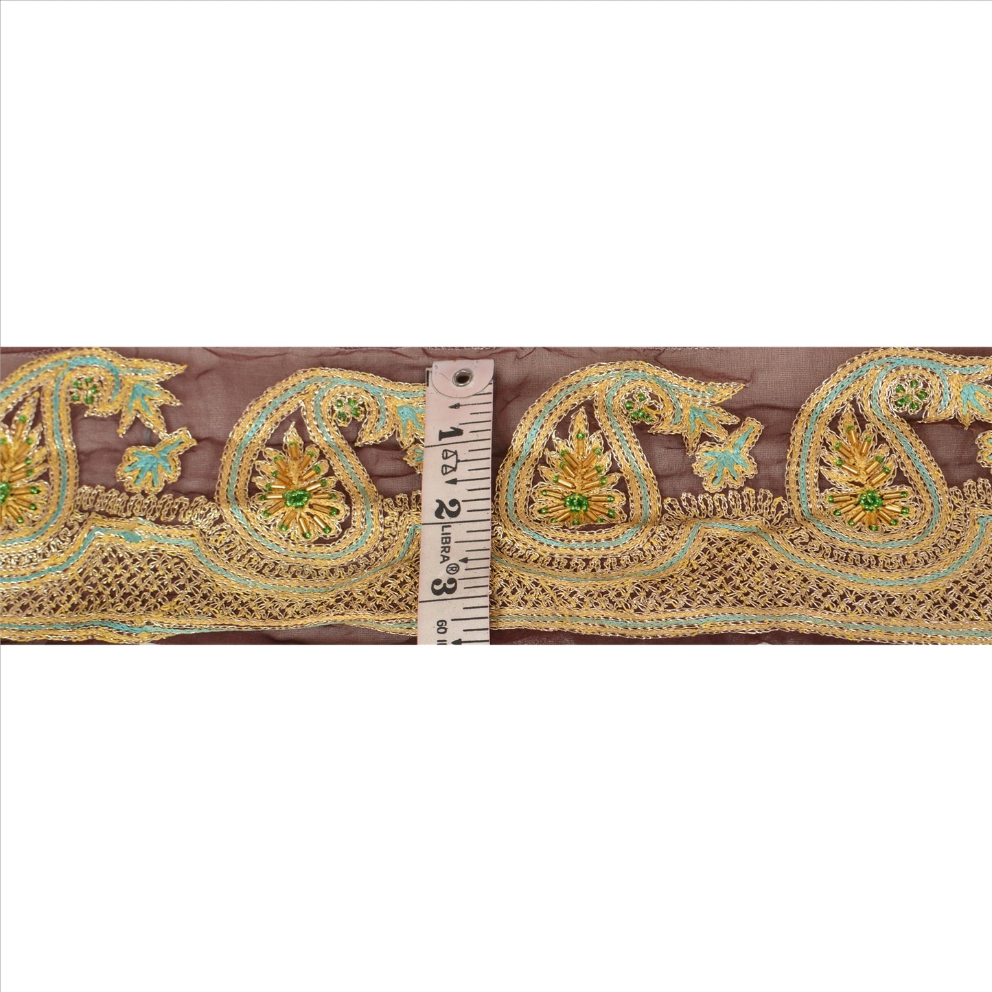 Sanskriti Vintage Sari Border Hand Beaded 1 Yd Indian Trim Craft Brown Lace