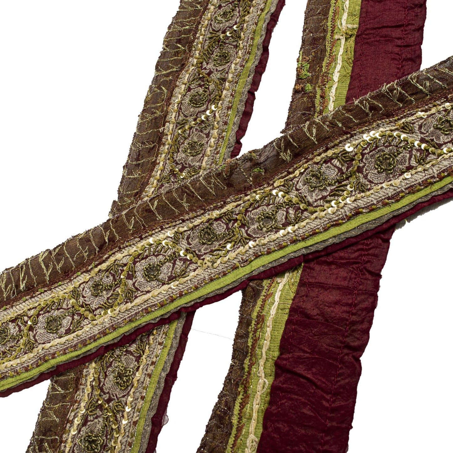 Sanskriti Vintage Brown Pure Silk 1 YD Sari Border Hand Embroidered Craft Lace