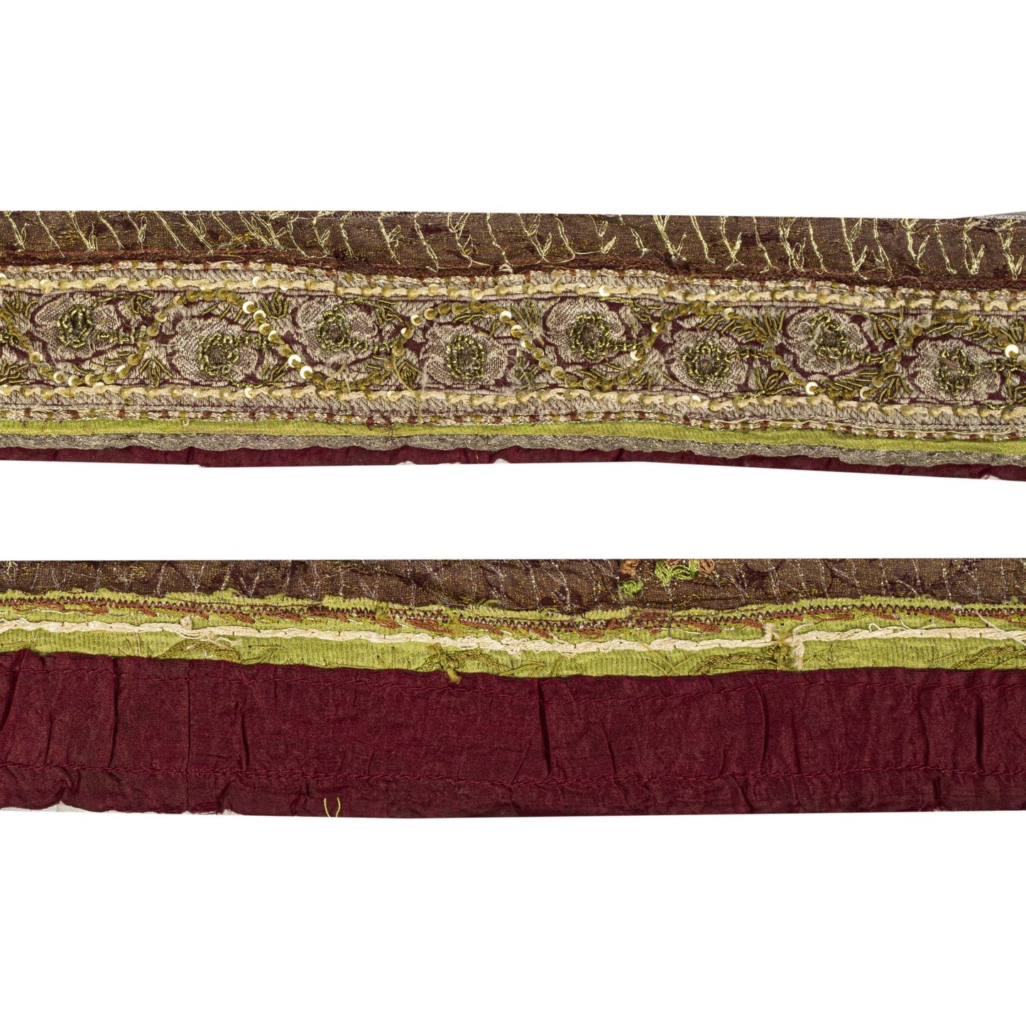 Sanskriti Vintage Brown Pure Silk 1 YD Sari Border Hand Embroidered Craft Lace