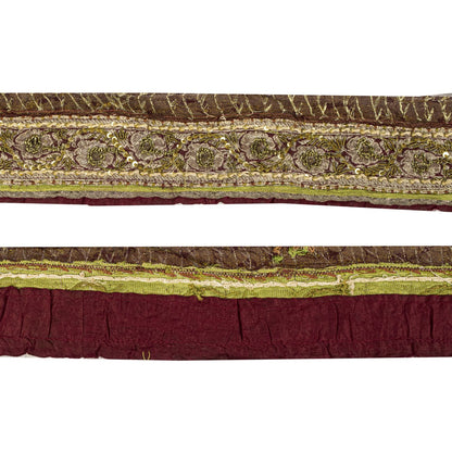 Sanskriti Vintage Brown Pure Silk 1 YD Sari Border Hand Embroidered Craft Lace