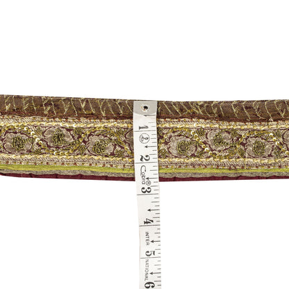 Sanskriti Vintage Brown Pure Silk 1 YD Sari Border Hand Embroidered Craft Lace
