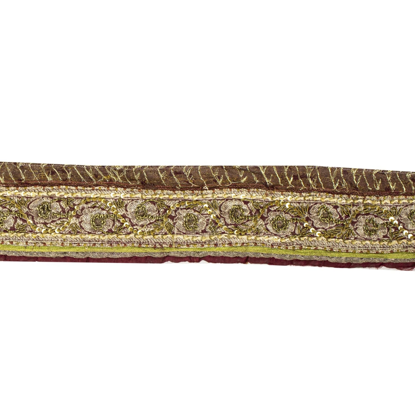 Sanskriti Vintage Brown Pure Silk 1 YD Sari Border Hand Embroidered Craft Lace