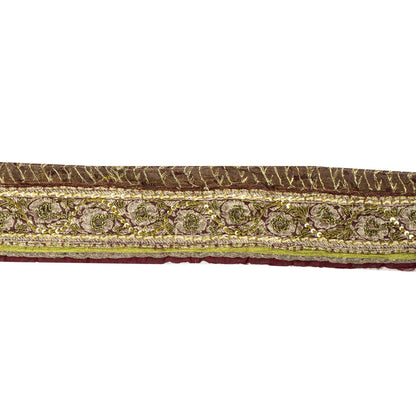 Sanskriti Vintage Brown Pure Silk 1 YD Sari Border Hand Embroidered Craft Lace