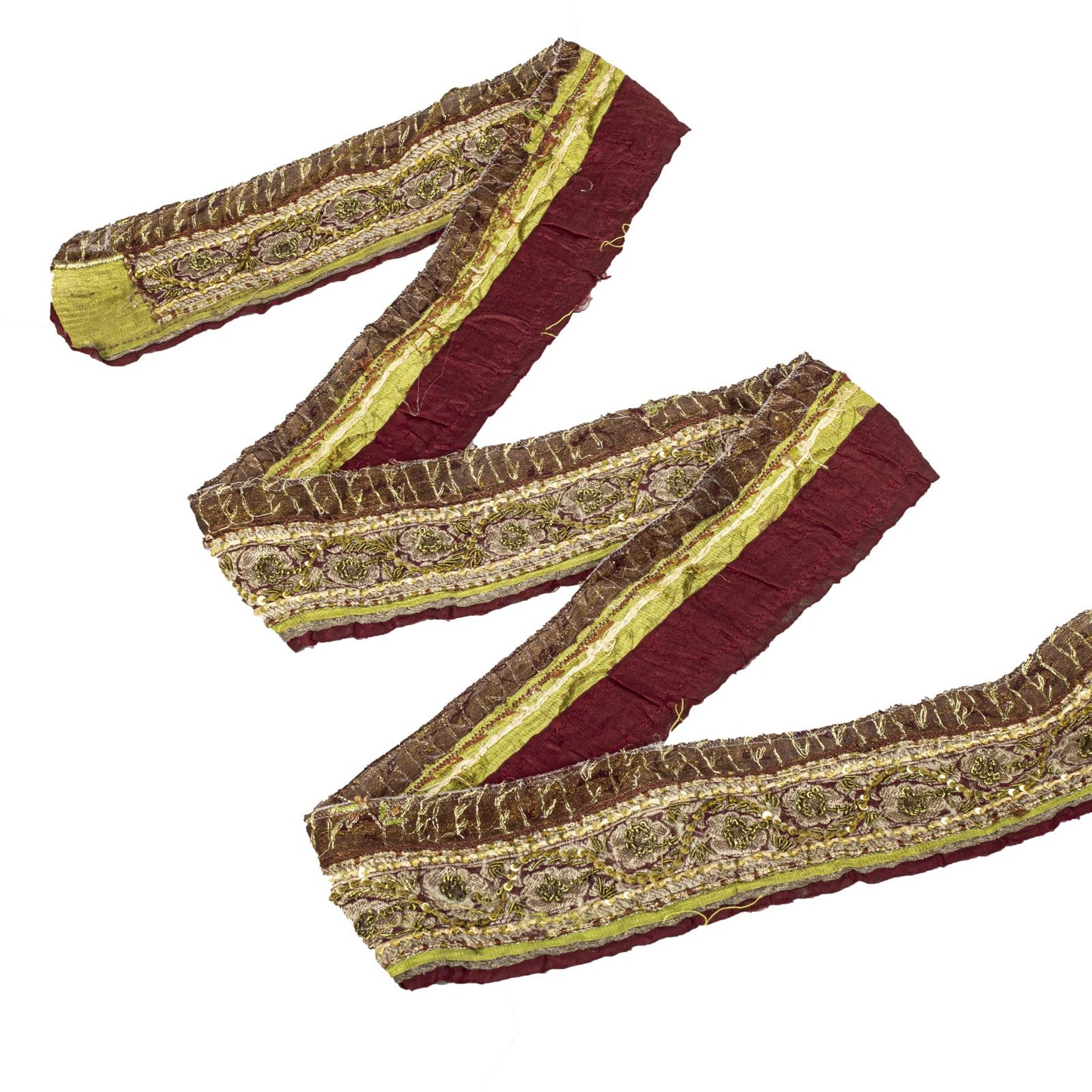 Sanskriti Vintage Brown Pure Silk 1 YD Sari Border Hand Embroidered Craft Lace
