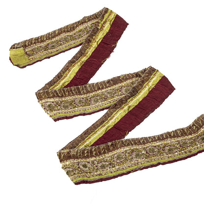 Sanskriti Vintage Brown Pure Silk 1 YD Sari Border Hand Embroidered Craft Lace