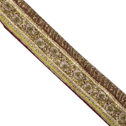 Sanskriti Vintage Brown Pure Silk 1 YD Sari Border Hand Embroidered Craft Lace