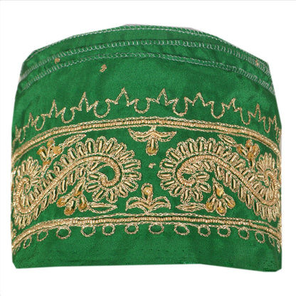 Sanskriti Vintage Sari Border Hand Beaded 1Yd Indian Trim Sewing Green Zari Lace