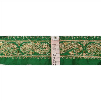 Sanskriti Vintage Sari Border Hand Beaded 1Yd Indian Trim Sewing Green Zari Lace