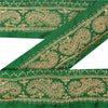 Sanskriti Vintage Sari Border Hand Beaded 1Yd Indian Trim Sewing Green Zari Lace