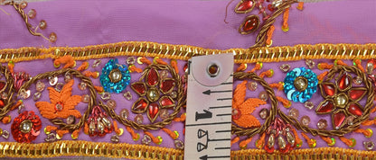 Sanskriti VINTAGE SARI BORDER HAND BEADED CRAFT 1YD TRIMS LACE 2'W FLORAL PURPLE